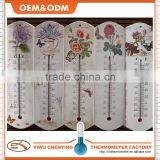 Household Wooden Indoor Thermometer w/ Printed Flower Red Kerosene Filled and Cheap Price Accurate Temperature Design Option thumbnail-1