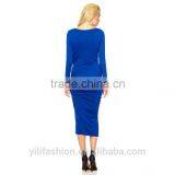 Women Pleat Maxi Dress Bodycon Blue Dress Chinese Clothing Manufacturers thumbnail-6