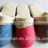 Stitching Suede Coral Fleece Collar Woman Slipper With Huge Diamond thumbnail-1
