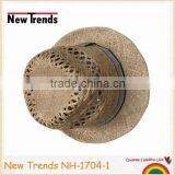 Soft Handfeel Hollow Out Handmade Raffia Straw Bucket Hat With Colorful Strip Band thumbnail-2