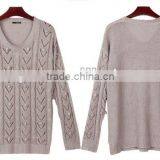 Women's Pointelle Knit Deep Round Neck Sweater