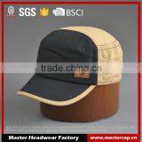 100% Cotton Canvas Army Cap With Embossed pu Leather