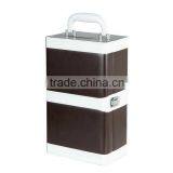 Wholesale Factory Customized High-grade Leather 2 Bottles of Red Wine Box, Dark Brown Beautiful Gift Box