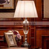 Silver Plated Metal Lampstand Clear K9 Crystal Carving Table Lamp With Fabric Lampshade thumbnail-1