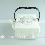 Stocklot Cheap White Porcelain Big Capacity Square Shape Teapot Iron Handle thumbnail-2