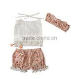 High Quality Baby Girls Clothes 2 Pieces Floral Pompom Outfits For Toddler Girls thumbnail-6