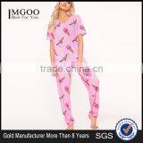Custom Full Print Women Long PJ Set All Over Print Ladies Sleepwear Pink Ice-cream Print Pajamas Set thumbnail-1