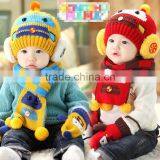 TC13003 Cheap Cute Fashion Baby Pom Pom Winter Beanie and Scarf and Knitted Animal Mitten Set Wholesale Baby 3pcs Set thumbnail-1