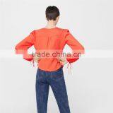 2017 Newest Style Factory Directly Produce Flowy Fluted Hem Button Front Blouse thumbnail-4