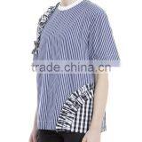 Women's 100% Cotton Blue Striped Loose Fit t Shirt With Zipper Back thumbnail-2