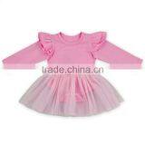 Baby Girls Pink 2 Pcs Clothes Set Wholesale Cotton Long Ruffle Sleeve Tutu Romper Dress Boutique Clothing thumbnail-1
