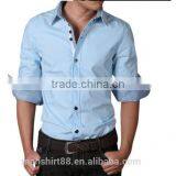 Mens Slim Fit Solid Color Button Down Collar Dress Shirt thumbnail-2