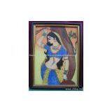 Lady Standing With Tree, Painting Made With Gem Stones, Art of Rajasthan thumbnail-1