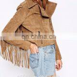 Asymmetric Zip Front With Fringing in Suede Biker Women Jacket thumbnail-4