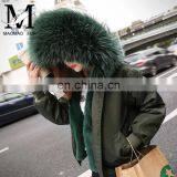 2016 Women Hooded Winter Military Raccoon Fur Hooded Bomber Jacket With Fur Lining thumbnail-2
