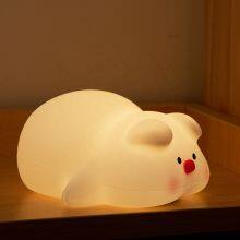 EGOGO Cute Silicone Pink Pig Night Light Silicone Soft Kid Bedside Decorate Light Baby Nursery Cartoon Lamp for Children Gift thumbnail-5