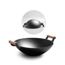 Chinese Factory Frying Wok Pan Pre-seasoned Cast Iron Round Woks Professional Cast Iron Wok 36 cm thumbnail-3