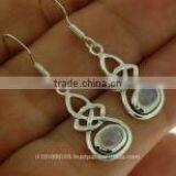 Rainbow Moon Stone Celtic Knot Silver Earrings, E302 thumbnail-1