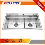 Brushed Surface Treatment Double Bowl Overmount water sink