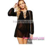 Sexy Wholesale Black Lace up Beach Cover up Waist Trainer Neoprene thumbnail-1