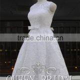 Newest Style Sleeveless Appliqued Sash Patterns Of Lace Tea Length Wedding Dresses thumbnail-6