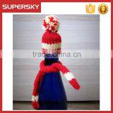 A-827 Knitting Christmas Wine Cozy Toppers Wine Santa Hat and Scarf Set Knitting Christmas Wine Bottle Topper thumbnail-1