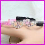 GZKJL-BL0127 Crystal Rhinestone Heart Ribbon Bracelet, pink and black macrame cord breast cancer awareness beaded bracelets