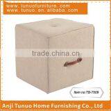 Square Linen Ottoman Stool With Two Leather Handles TB-7509