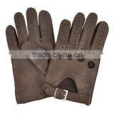 Top Luxury Buckle Hand Sewing Breathable Driving Gloves Dark Brown Deerskin Leather Gloves for Men thumbnail-6