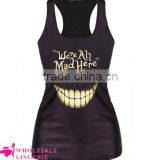 Black Summer Printing Mechanical Owl on the Moon Background Tank Tops for Women thumbnail-3