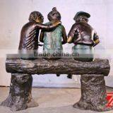 Garden Bronze Children Sculptures Sitting and Palyiny a Butterfly thumbnail-2