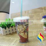 Promotional Plastic Cup , Cheap 450ml PS Travel Cup With Straw thumbnail-3