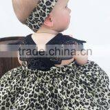 Wholesale Lace Fultter Sleeve Baby Girl Pom Pom Romper Leopard Print Childrens Dresses thumbnail-3