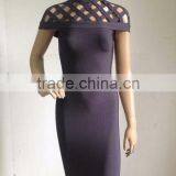 Brown Hollow Out Small O Neck 2015 New Fashion Bodycon Sexy Women's HL Bandage Dress Celebrity Party Dress thumbnail-3
