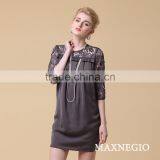 Lady Plain Dyed Embroidered Fabric Lace Short White Dress thumbnail-1