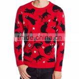 Men Red Sweater Allover Black Knitted Pattern Led Light Sweater For Christmas thumbnail-1