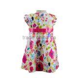 Flower Printed With Bow Flutter Sleeves Baby Girl Party Dress thumbnail-2