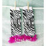 Girls Black White Zebra Cotton Leg Warmers With Hot Pink Ruffles RLM15 thumbnail-1