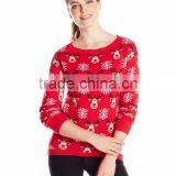 Women Red Sweater Snowflake Pattern Christmas Sweater Wholesaler thumbnail-1
