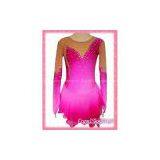 New gorgeous Ice figure skating dress 181-1A -cheap dyed pink beaded long sleeves ice skating dress