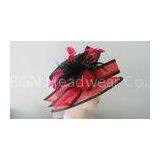 Custom Red Abaca Sinamay Ladies Hats , Women Party Caps With Bow Feathers