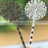 25mm Antique Bronze Silver Tone Filigree Peacock Flower Hair Clasp Bobby Pins For Jewelry Diy thumbnail-1