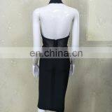 Women Halter Sleeveless Deep V Neck High Split Black Sexy Bodycon Club Party Dresses thumbnail-3