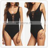 MIKA72021 Summer Cheap Sexy Black Lace-up Front Sleeveless Bodysuit For Women