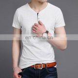 New Arrival Mock v Neck Buttons Collar Wholesale t Shirts Full Hand Designer Ruched t Shirt for Big Man thumbnail-2