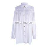 Белая хлопковая рубашка 2019 года для женщин. Сексуальная, с вырезом, с пиджакальным воротником и бисопскими рукавами. Летняя пляжная одежда. Верхняя одежда и блузка-туника для женщин thumbnail-4