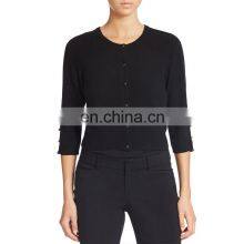Lady Cashmere Wool Cropped Cardigan 3/4 Sleeve With Button thumbnail-1