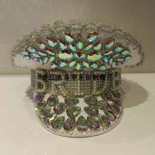 Captain Silver Sequins Shape Hat, Decorated With Diamonds and Jewelry, the Front BRIDE Pearl Text thumbnail-3
