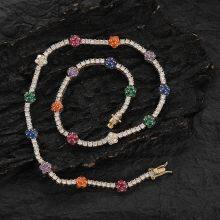 Brass Cubic Zircon Women 2.5mm Flower Shape Tennis Chain Necklace Party Jewelry BC131 thumbnail-1