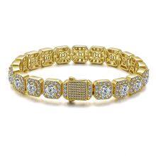 Iced Clustered Tennis Bracelet in Yellow/White Gold(10mm) With Spring Clasp Hip Hop Fashion Jewelry thumbnail-5